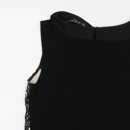 Brand and care label for Principles women’s black polyester basic tank, size UK 8, collared