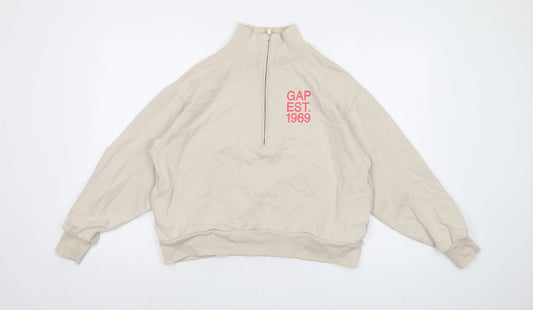 Gap Womens Beige Cotton Pullover Sweatshirt Size S Zip