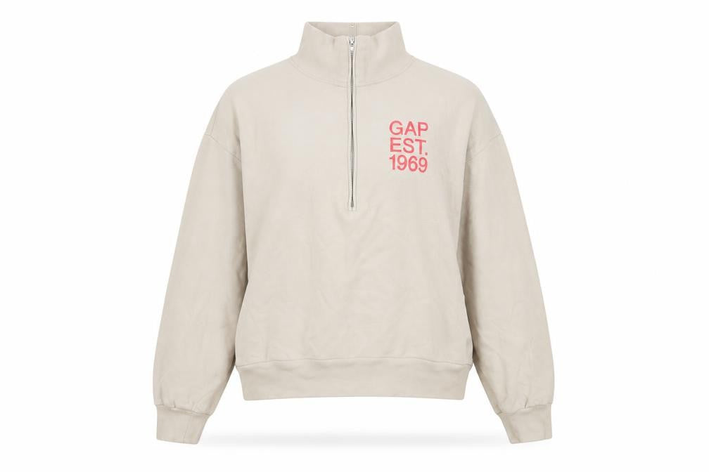 Gap Womens Beige Cotton Pullover Sweatshirt Size S Zip