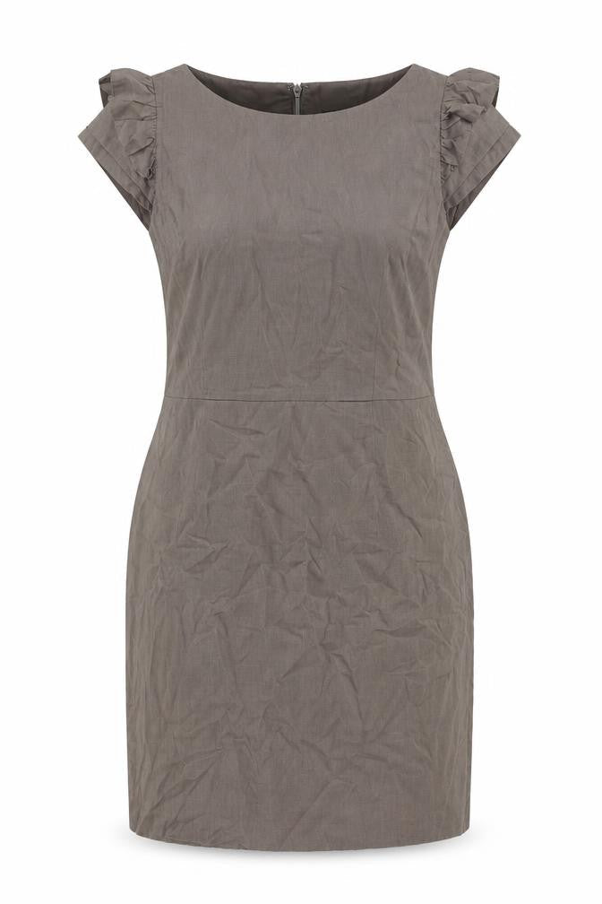 Warehouse Womens Beige Linen Sheath Size 14 Round Neck Zip