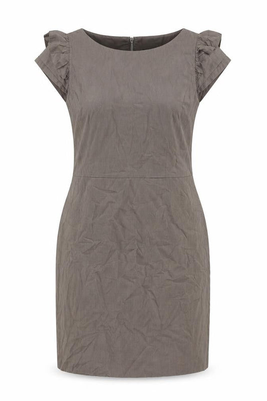 Warehouse Womens Beige Linen Sheath Size 14 Round Neck Zip