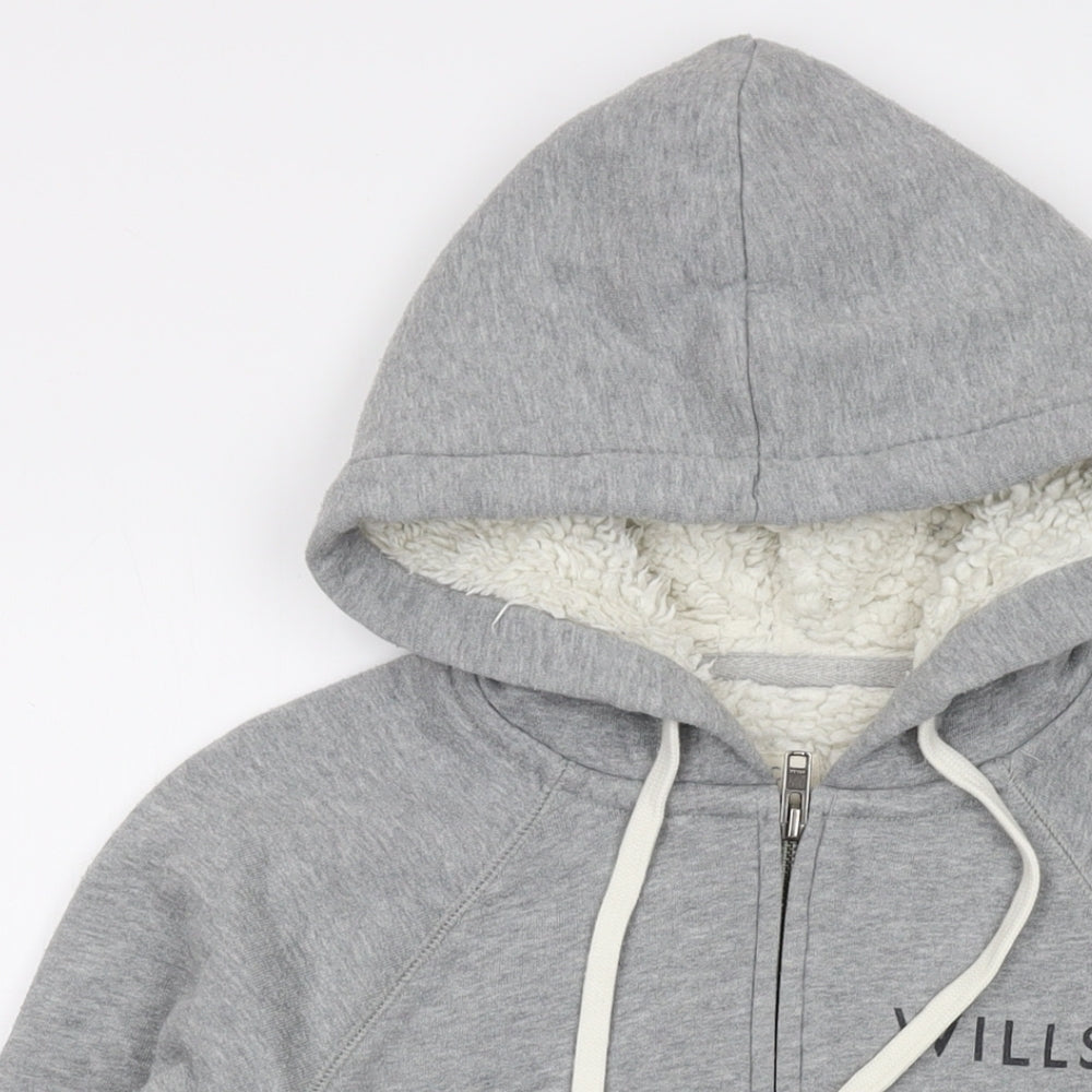 Jack Wills Womens Grey Cotton Full Zip Hoodie Size 8 Zip