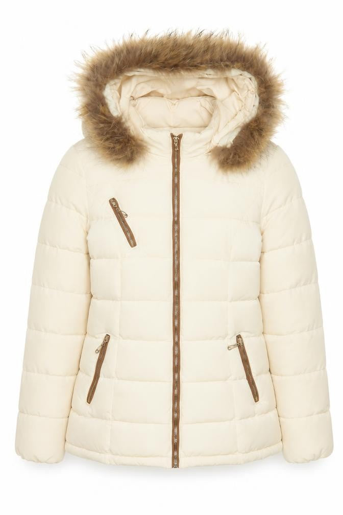 Attentif Womens Ivory Parka Coat Size 8 Zip - Zip Pockets