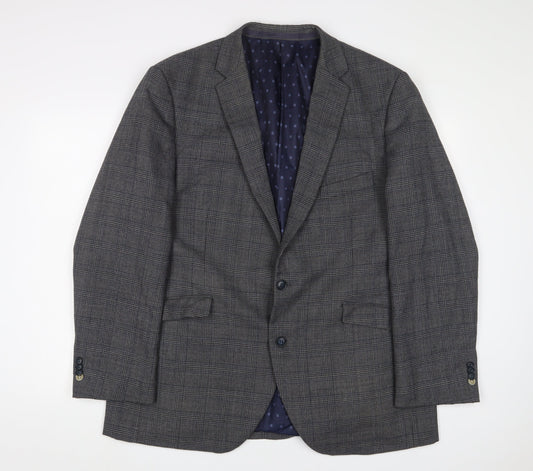 Brook Taverner Mens Grey Plaid Polyester Jacket Suit Jacket Size 48 Regular