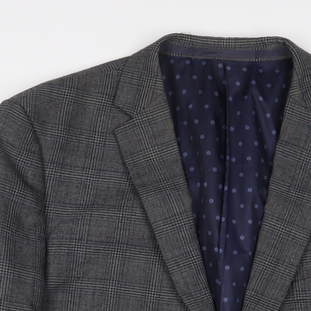Brook Taverner Mens Grey Plaid Polyester Jacket Suit Jacket Size 48 Regular