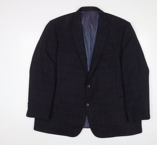 Brook Taverner Mens Blue Plaid Wool Jacket Suit Jacket Size 48 Regular