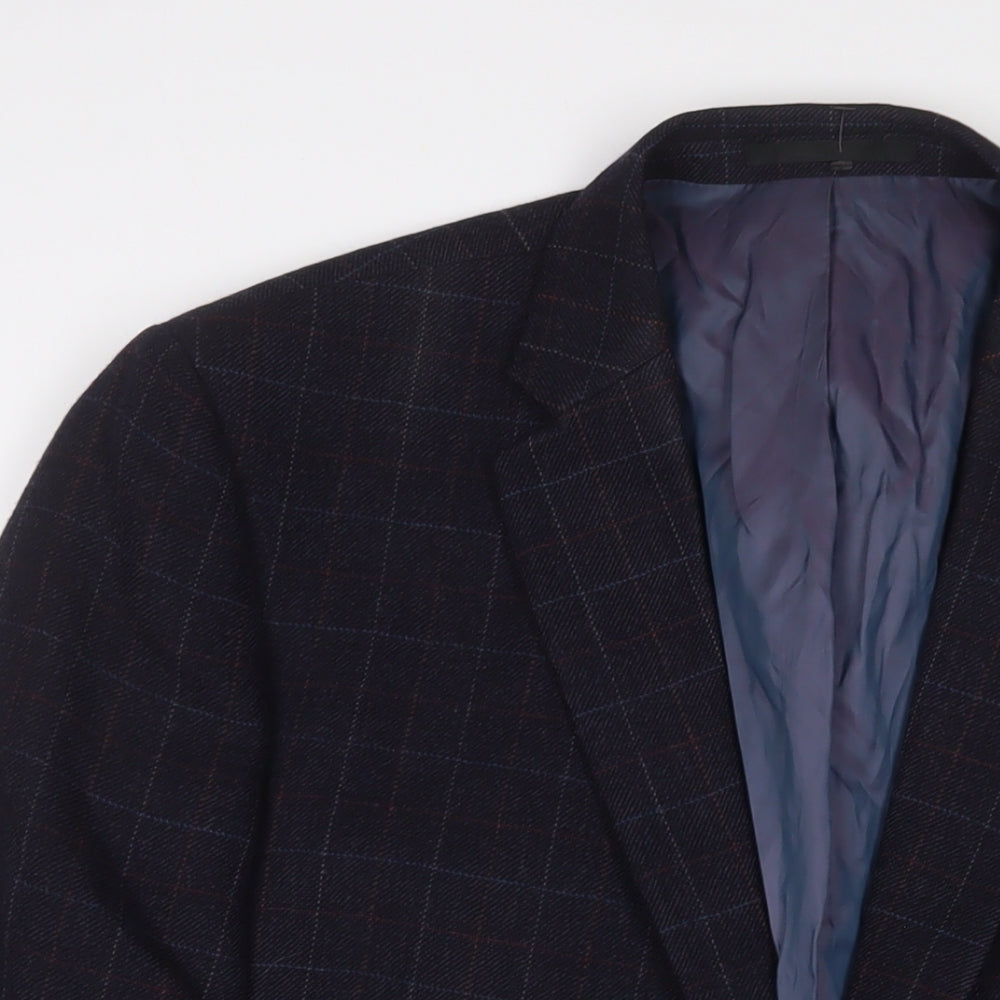 Brook Taverner Mens Blue Plaid Wool Jacket Suit Jacket Size 48 Regular