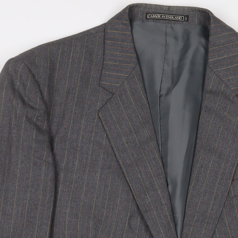 Charles Barker Mens Grey Striped Polyester Jacket Suit Jacket Size 44 Regular