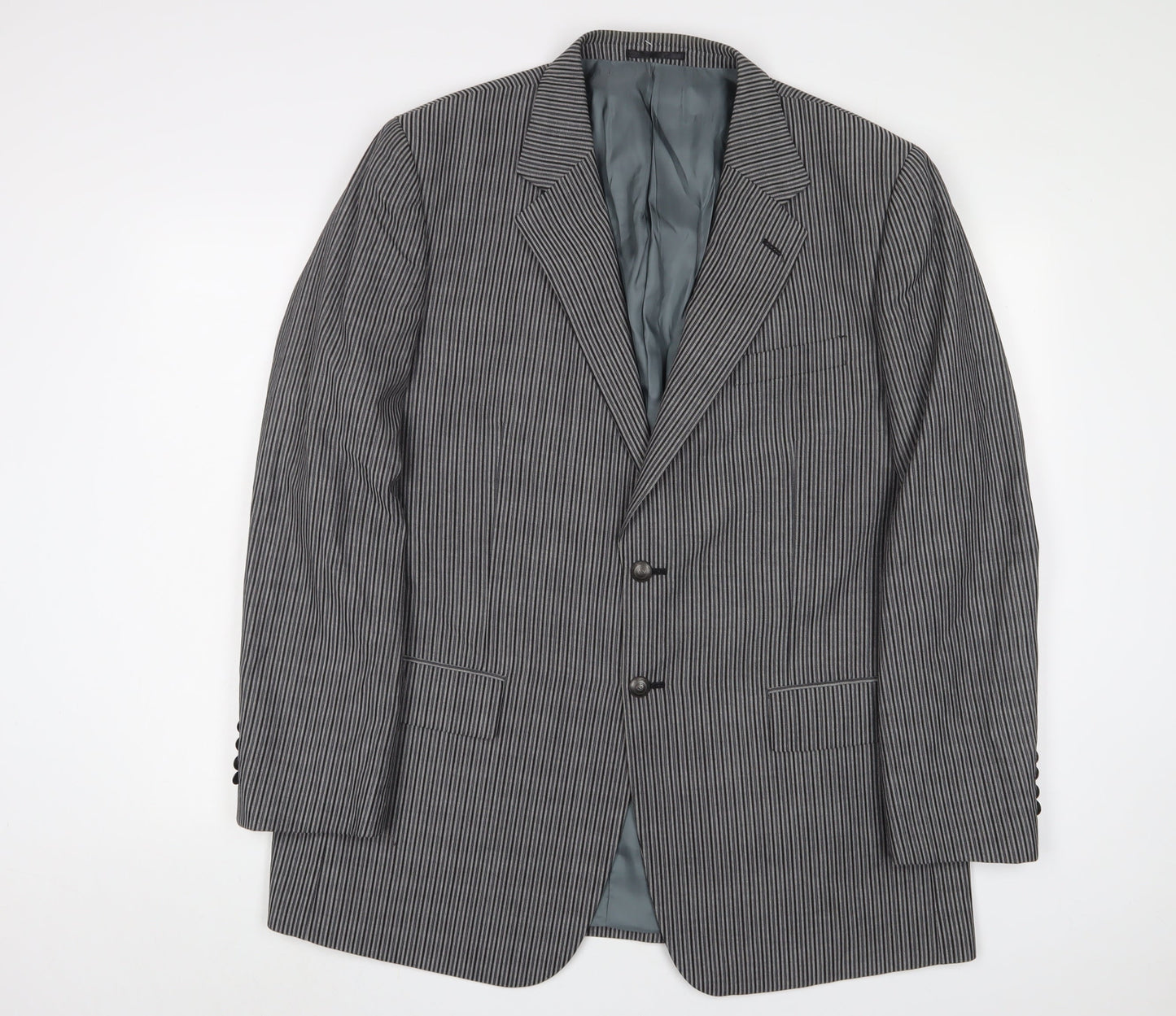 Brook Taverner Mens Grey Striped Wool Jacket Suit Jacket Size 44 Regular