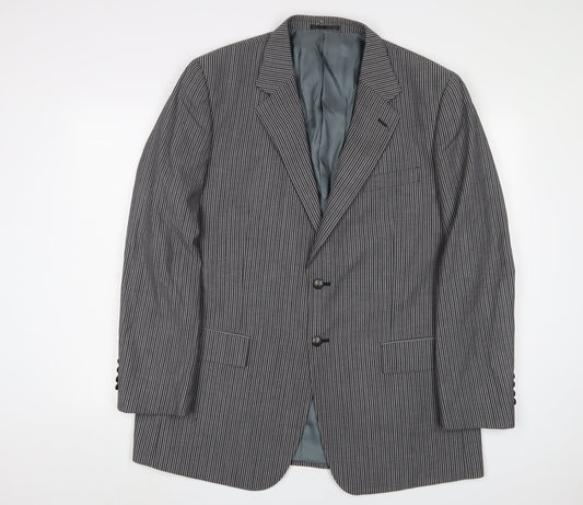 Brook Taverner Mens Grey Striped Wool Jacket Suit Jacket Size 44 Regular