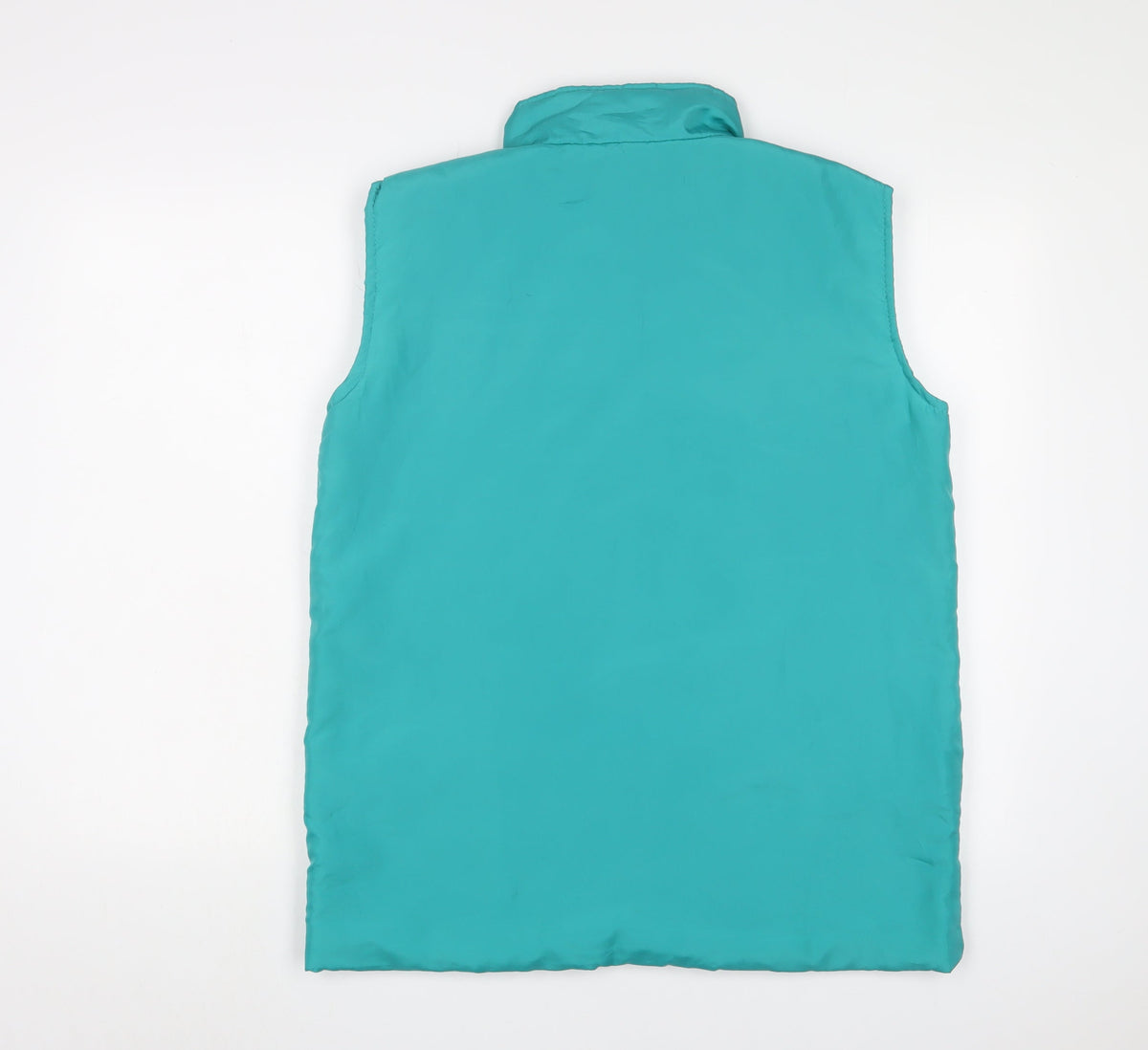 Back view of Anne De Lancay women’s blue gilet jacket, size M, zip