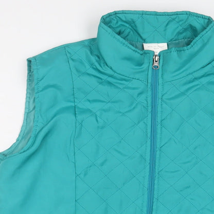 Close-up detail of Anne De Lancay women’s blue gilet jacket, size M, zip