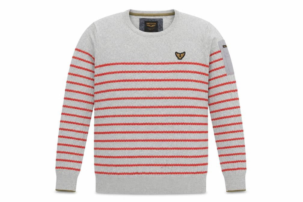 PME Legend Mens Grey Crew Neck Striped Cotton Pullover Jumper Size M Long Sleeve - Logo, Embroidered