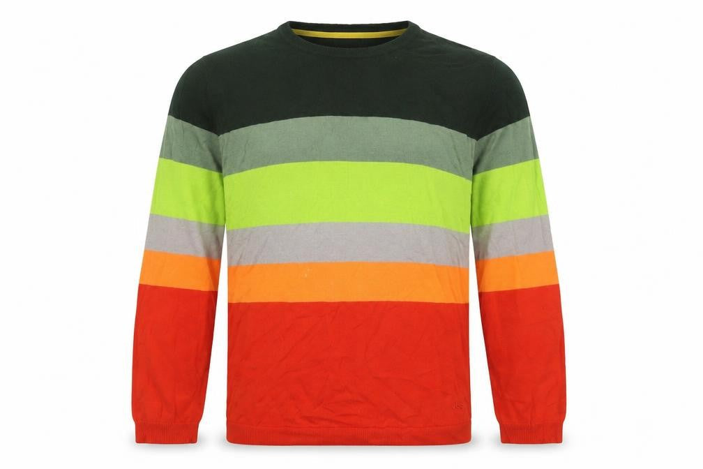 Wezc Mens Multicoloured Crew Neck Striped Cotton Pullover Jumper Size XL Long Sleeve