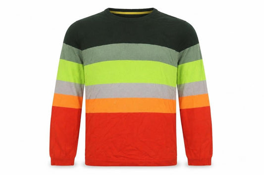 Wezc Mens Multicoloured Crew Neck Striped Cotton Pullover Jumper Size XL Long Sleeve