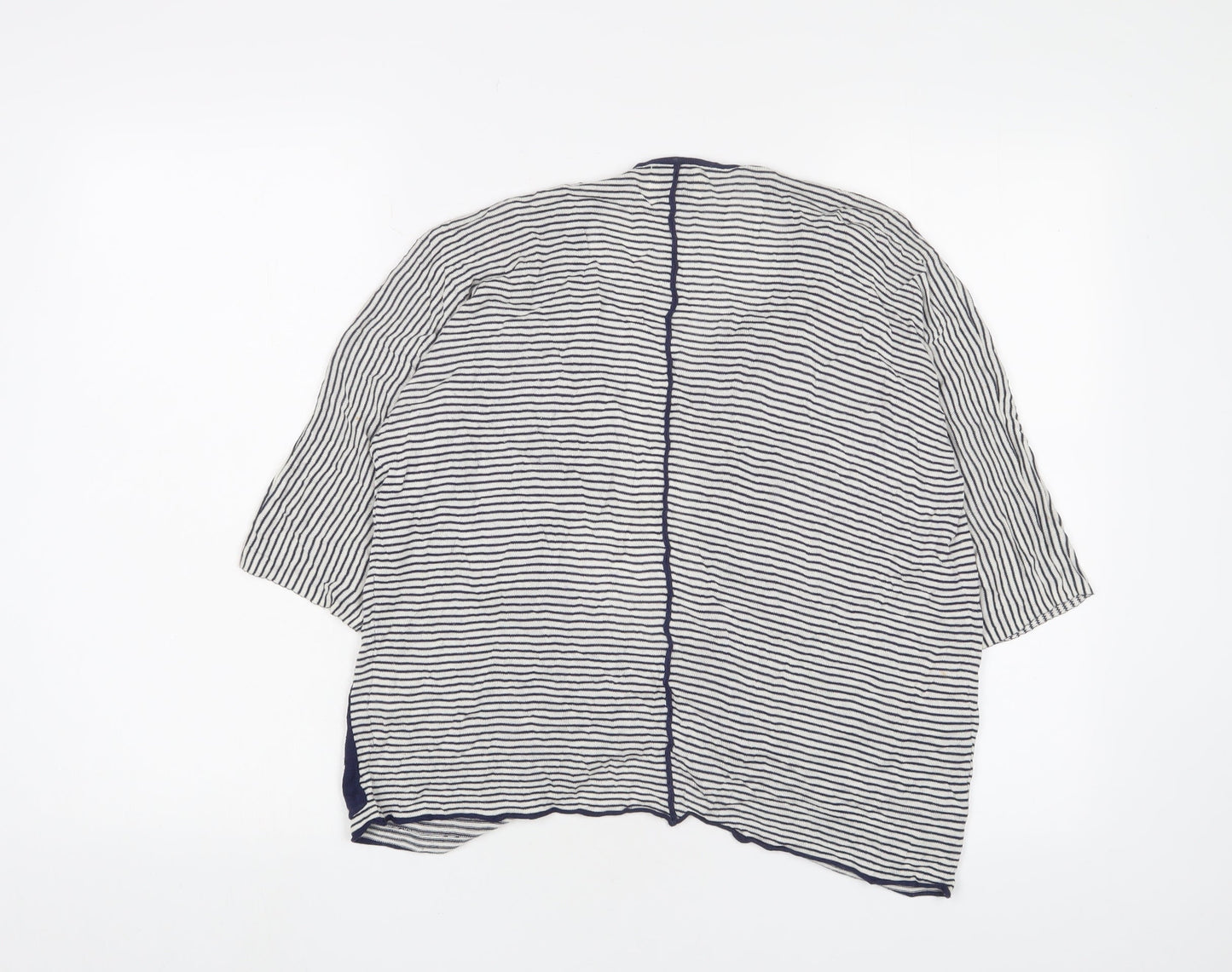Masai Womens Blue V-Neck Striped Viscose Cardigan Jumper Size S - Open