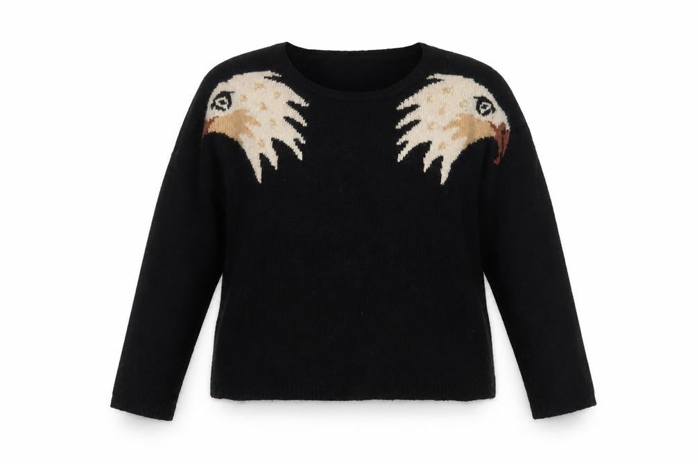 Yumi Womens Black Crew Neck Wool Pullover Jumper Size 12