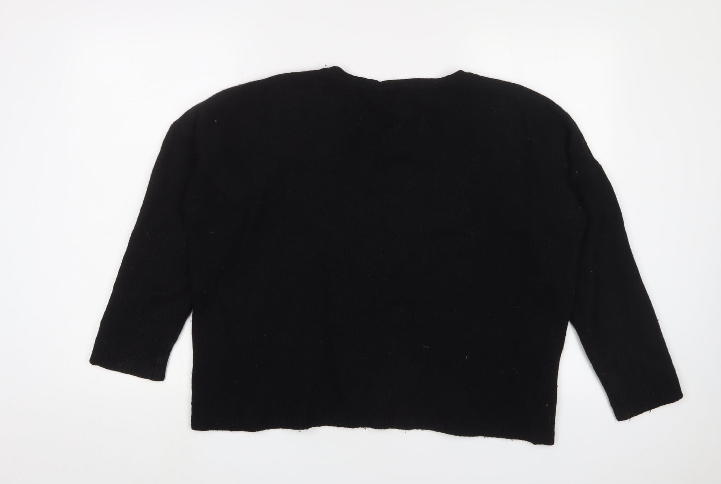 Yumi Womens Black Crew Neck Wool Pullover Jumper Size 12