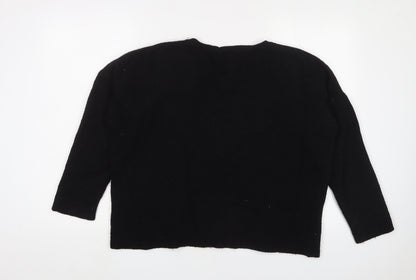 Yumi Womens Black Crew Neck Wool Pullover Jumper Size 12