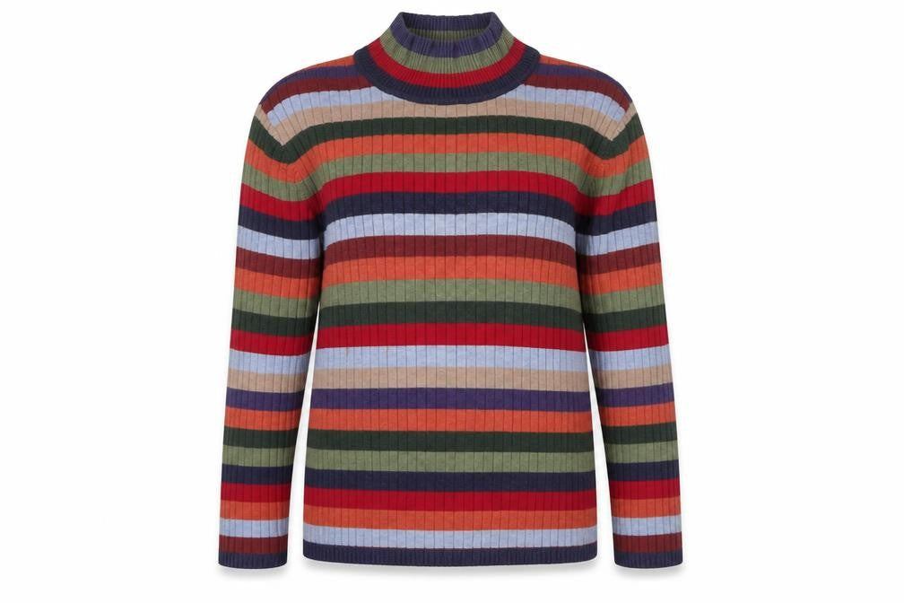 Talbots Womens Multicoloured High Neck Striped Cotton Pullover Jumper Size 8 - Stretch