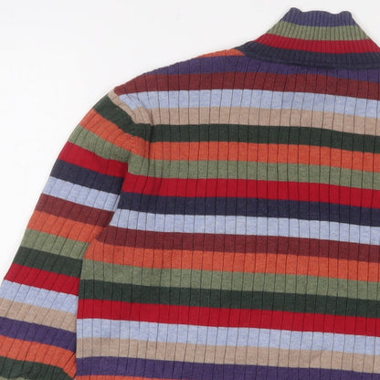 Talbots Womens Multicoloured High Neck Striped Cotton Pullover Jumper Size 8 - Stretch