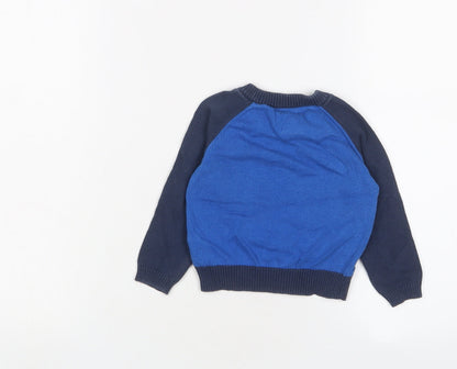 Back view of Mickey Mouse Baby Blue Cotton jumper, size 6-9, Months Button