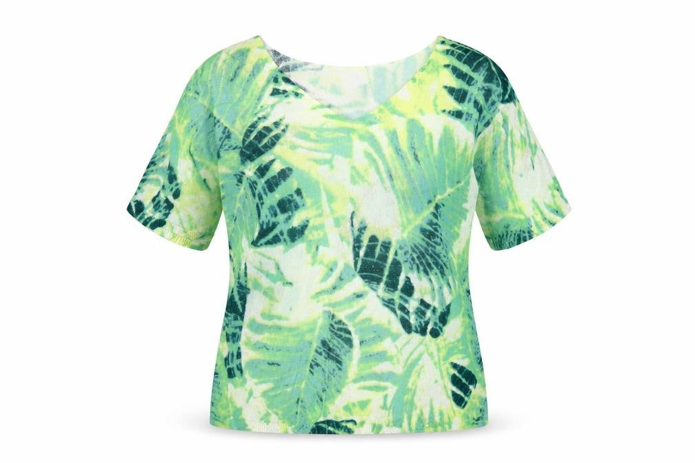Monsoon Womens Green V-Neck Geometric Viscose Pullover Jumper Size 12
