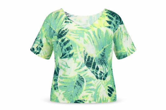 Monsoon Womens Green V-Neck Geometric Viscose Pullover Jumper Size 12