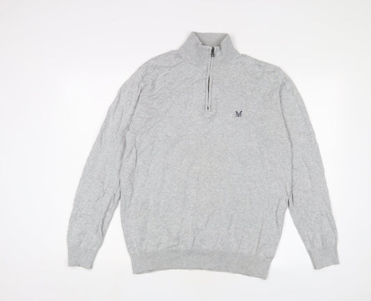 Crew Clothing Womens Grey High Neck Cotton Pullover Jumper Size L - Logo, Embroidered
