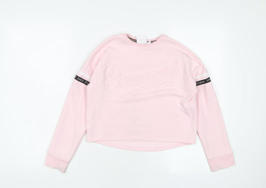 Pineapple Girls Pink Cotton Pullover Sweatshirt Size 9-10 Years Pullover - Logo, Embroidered