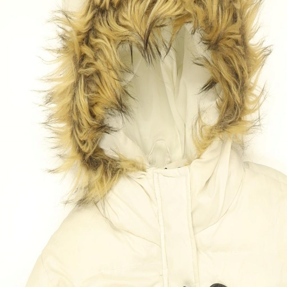 Brave Soul Womens White Puffer Jacket Coat Size 8 Zip