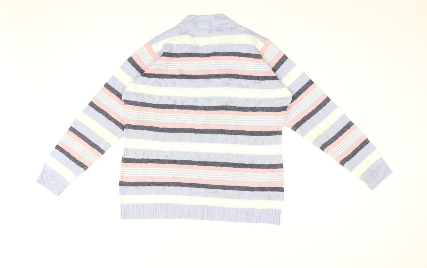 Isle Womens Blue V-Neck Striped Acrylic Pullover Jumper Size 14 - Size 14-16