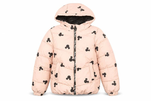 Disney Girls Pink Geometric Puffer Jacket Coat Size 10-11 Years Zip - Mickey Mouse