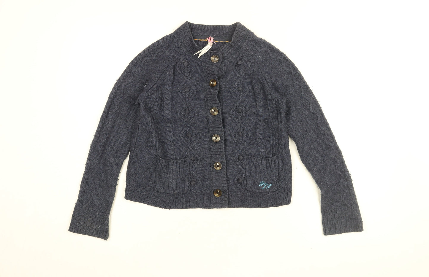 Pepe Jeans Womens Blue Round Neck Nylon Cardigan Jumper Size 12