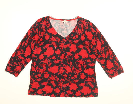 CC Womens Black Floral Cotton Basic T-Shirt Size L V-Neck