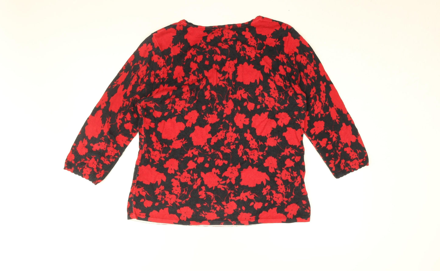 CC Womens Black Floral Cotton Basic T-Shirt Size L V-Neck