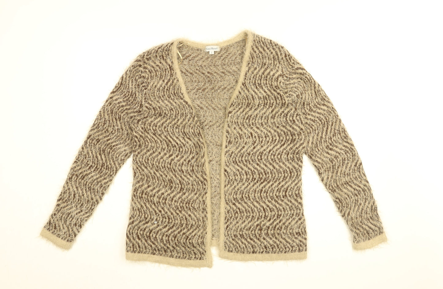 Nina Murati Womens Brown V-Neck Geometric Nylon Cardigan Jumper Size L