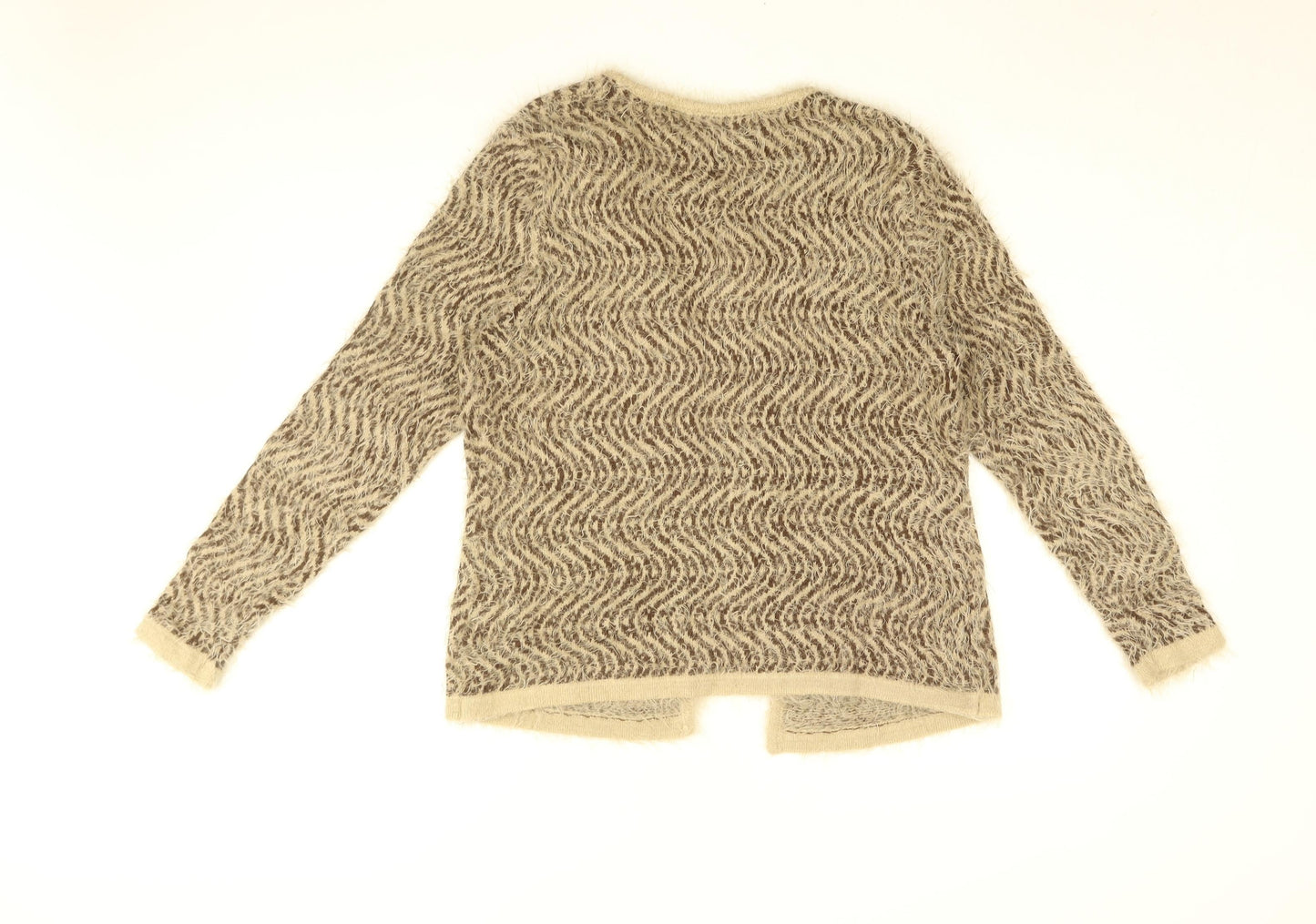 Nina Murati Womens Brown V-Neck Geometric Nylon Cardigan Jumper Size L