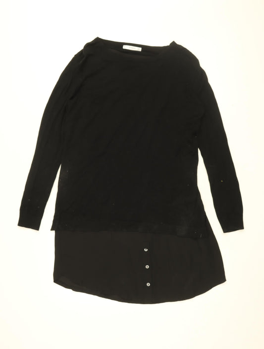 Mango Womens Black Cotton Basic Blouse Size M Round Neck
