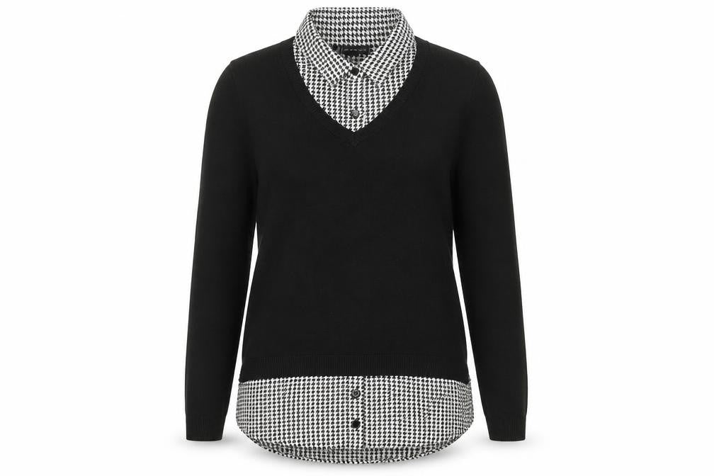 Adrianna Papell Womens Black Geometric Viscose Basic Blouse Size S Collared - Houndstooth