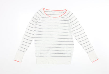 Gap Womens White Round Neck Striped Cotton Pullover Jumper Size M