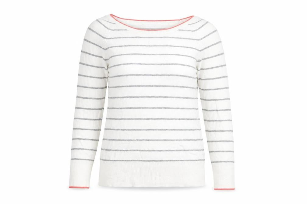 Gap Womens White Round Neck Striped Cotton Pullover Jumper Size M