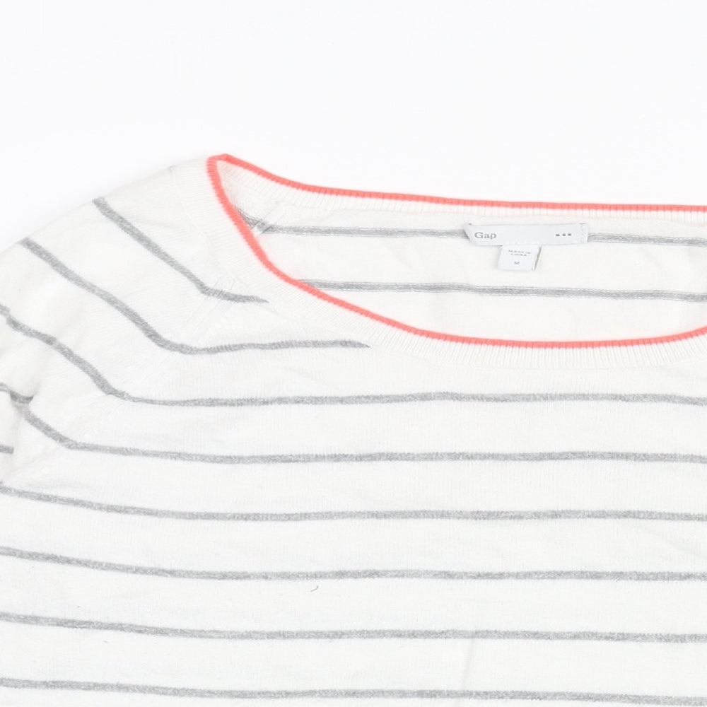 Gap Womens White Round Neck Striped Cotton Pullover Jumper Size M