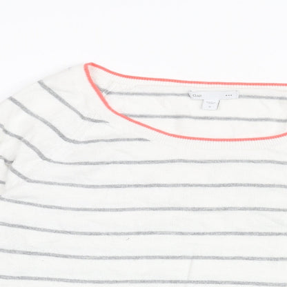 Gap Womens White Round Neck Striped Cotton Pullover Jumper Size M