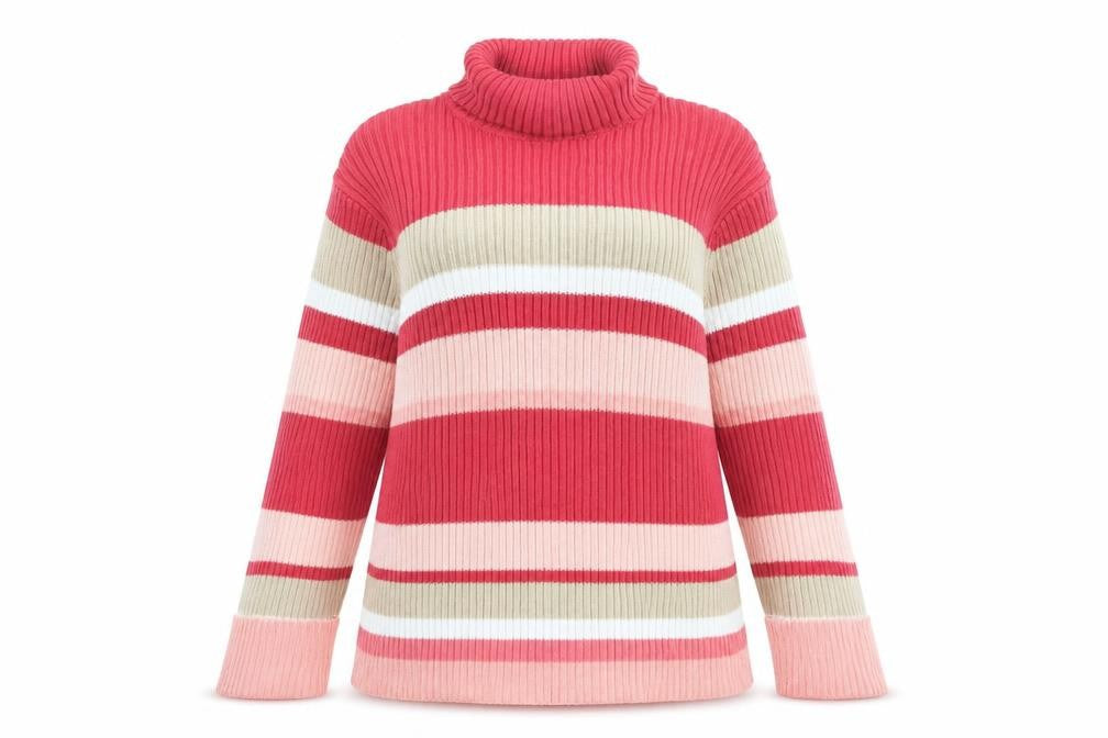 Senoma Womens Pink Roll Neck Striped Cotton Pullover Jumper Size XL
