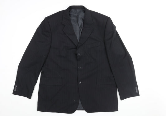Pinstripe Mens Black Striped Polyester Jacket Suit Jacket Size 44 Regular