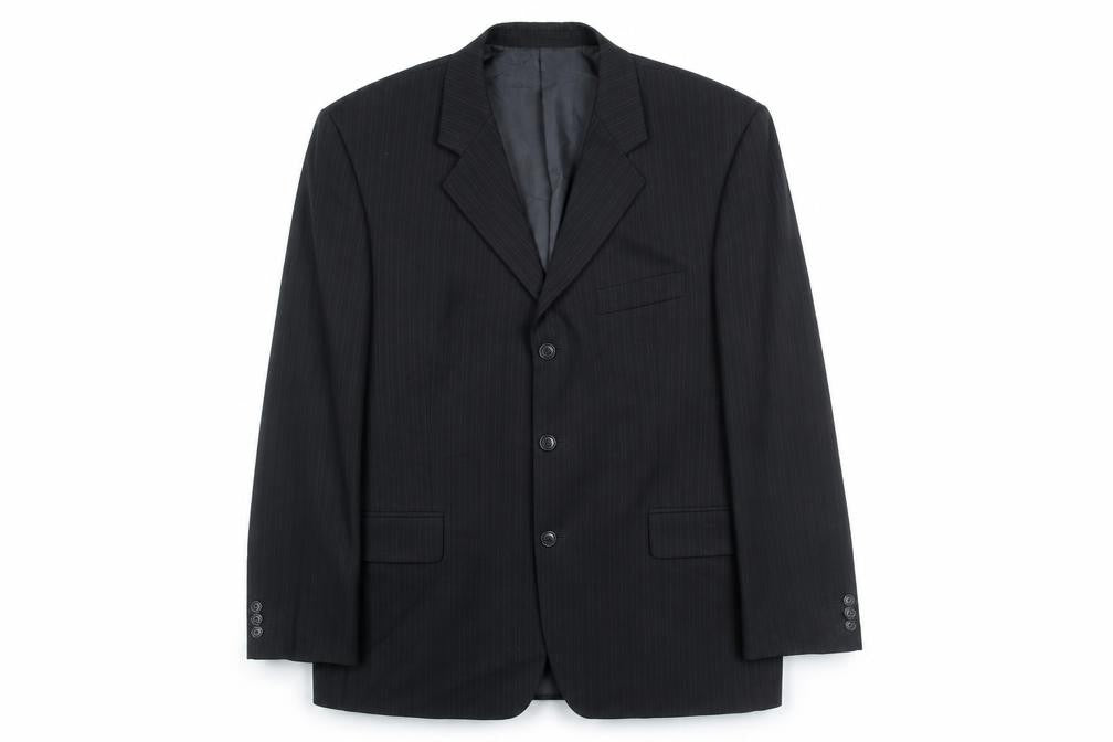 Pinstripe Mens Black Striped Polyester Jacket Suit Jacket Size 44 Regular