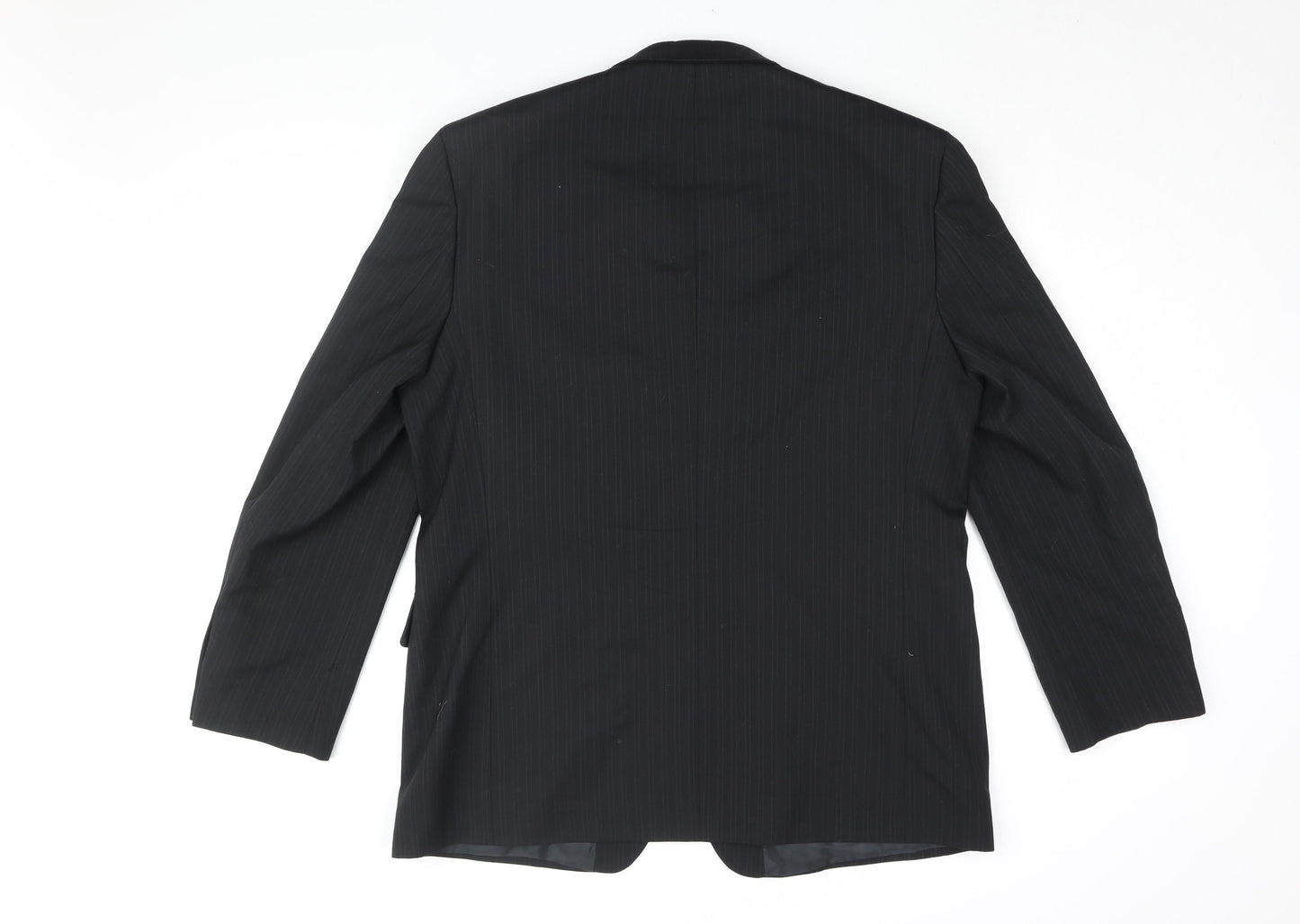 Pinstripe Mens Black Striped Polyester Jacket Suit Jacket Size 44 Regular
