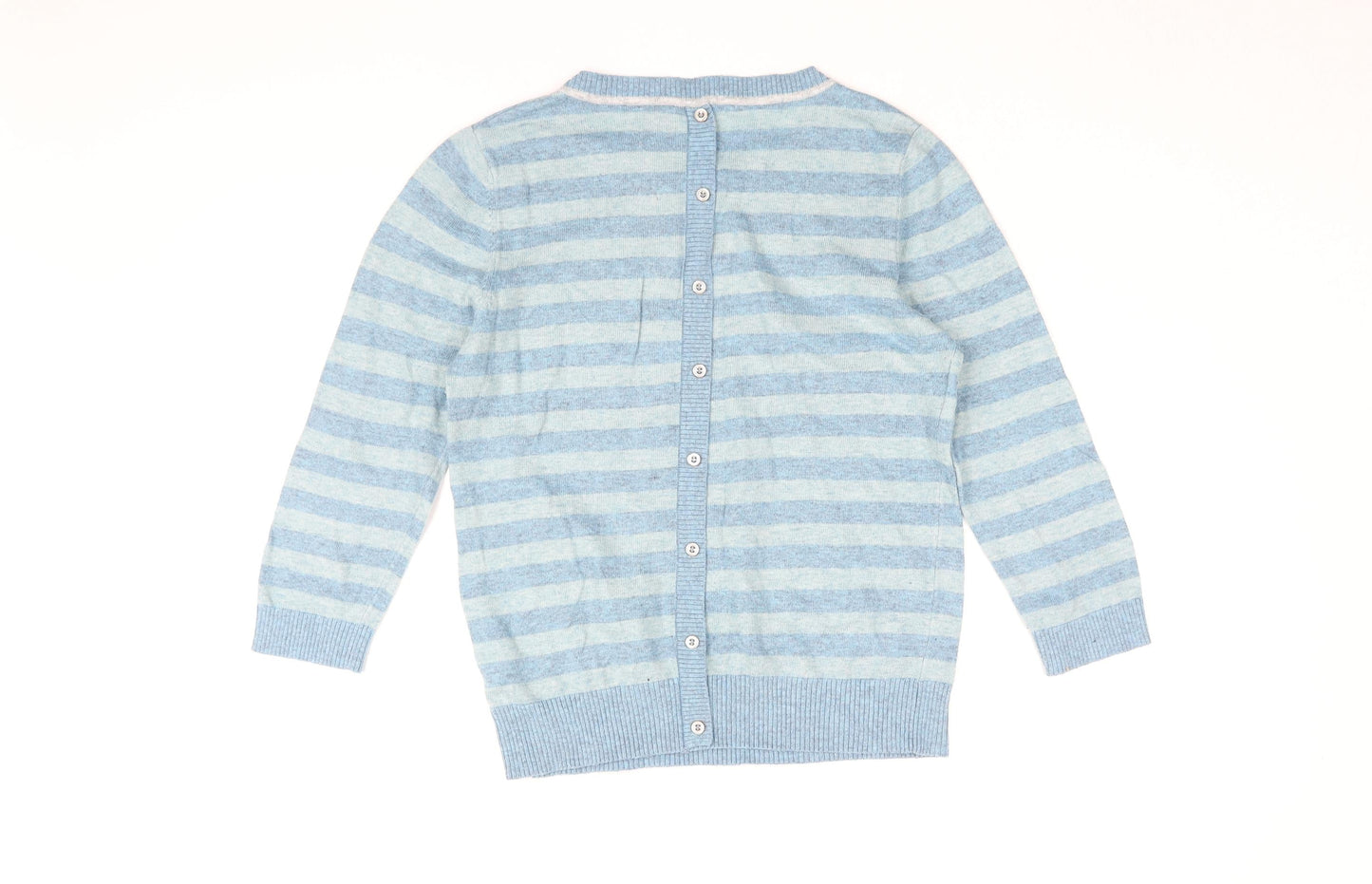 Yumi Womens Blue Round Neck Striped Polyamide Pullover Jumper Size 14 - Floral Embroidery