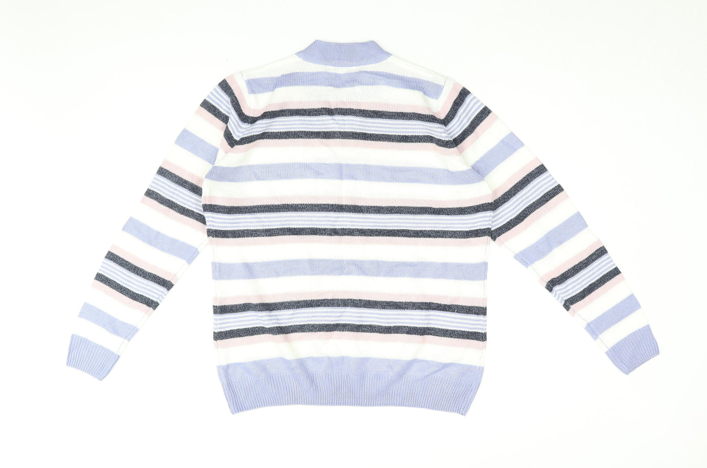 Isle Essentials Womens Purple V-Neck Striped Acrylic Pullover Jumper Size 14 - Size 14-16